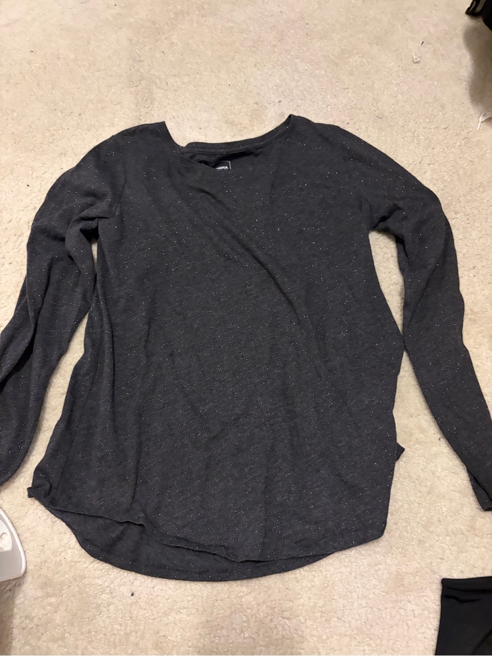 croft & barrow Charcoal Long Sleeve Scoop Neck Top with Sparkle